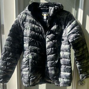 Lole Green & Black Tiedye Patterned Puffer Jacket, Size L